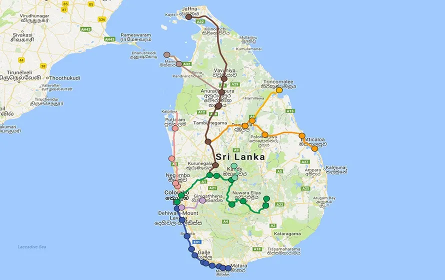 Sri Lanka Railways route map